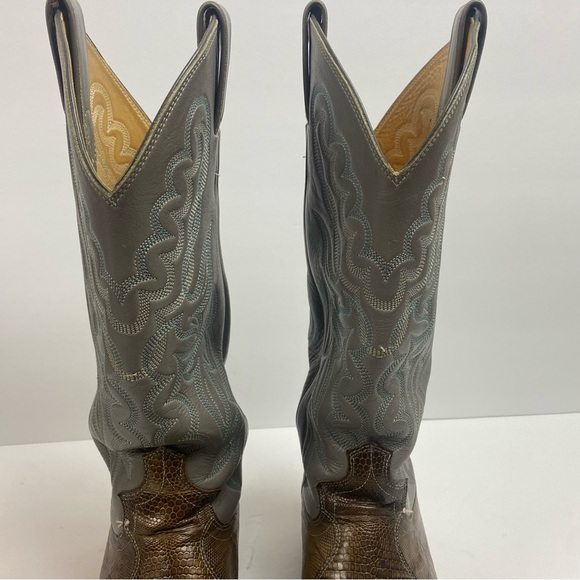 Justin Boots Vintage Leather Cowboy Western Pointed Toe Gray Brown Lizard 7.5 - Picture 8 of 13